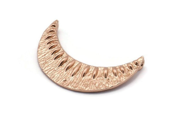 Gül Altın Hilal Kolye, 2 Halkalı 1 Gül Altın Kaplamalı Pirinç Dokulu Hilal Kolye (34x11mm) V053