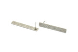 Silver Rectangle Earring, 4 Textured Antique Silver Plated Brass Rectangle Stud Earrings (41x6x0.90mm) M998 A1991