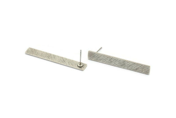 Silver Rectangle Earring, 4 Textured Antique Silver Plated Brass Rectangle Stud Earrings (41x6x0.90mm) M998 A1991