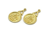 Brass Element Charm, 4 Raw Brass Fire Element Symbol Charms With 1 Loop (24x15x1.8mm) N1977