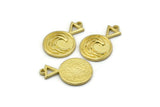 Brass Element Charm, 4 Raw Brass Water Element Symbol Charms With 1 Loop (24x15x1.8mm) N1978