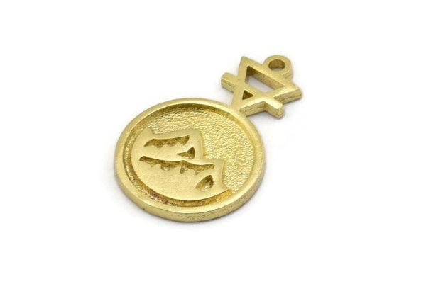 Brass Element Charm, 4 Raw Brass Earth Element Symbol Charms With 1 Loop (24x15x1.8mm) N1979