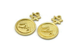 Brass Element Charm, 4 Raw Brass Earth Element Symbol Charms With 1 Loop (24x15x1.8mm) N1979