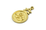 Brass Element Charm, 4 Raw Brass Air Element Symbol Charms With 1 Loop (24x15x1.8mm) N1980