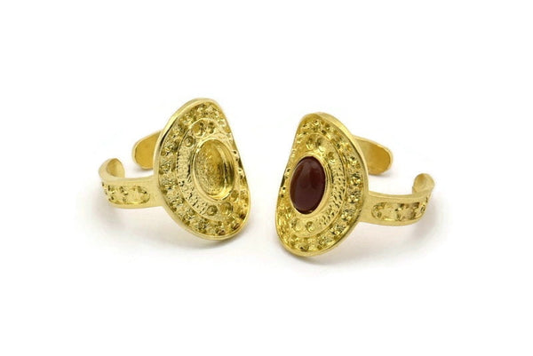 Brass Royal Ring, 2 Raw Brass Royal Rings With 1 Stone Settings - Pad Size 8x6mm N1992