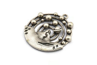 Antique Silver Solar System, Antique Silver Plated Brass Solar System Pendant With 1 Loop, Earring Findings (36.5x33x4mm) BS1987