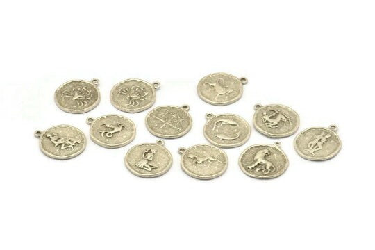 Silver Zodiac Signs, Zodiac Signs, Zodiac Sign Charms, Antique Silver, Horoscope Charms, Astrology Zodiac Charms (17x20mm) F-88