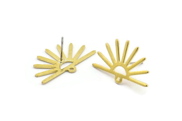 Brass Sun Earring, 10 Raw Brass Sun Stud Earrings With 1 Loop (25x16x0.70mm) M01392 A2394