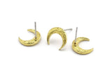 Brass Moon Earring, 8 Raw Brass Crescent Moon Stud Earrings (12x3x2mm) A2182