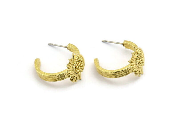 Brass Sun Earring, 2 Raw Brass Sun Shaped Stud Earrings (20x14x3mm) N1987