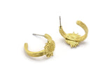 Brass Sun Earring, 2 Raw Brass Sun Shaped Stud Earrings (20x14x3mm) N1987
