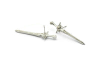 Silver Sword Earring, 2 Silver Tone Brass Sword Stud Earrings (43x12mm) N1624 H1121