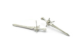 Silver Sword Earring, 2 Silver Tone Brass Sword Stud Earrings (43x12mm) N1624 H1121