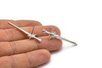 Silver Sword Earring, 2 Silver Tone Brass Sword Stud Earrings (43x12mm) N1624 H1121