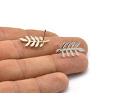Silver Leaf Earring, 4 Silver Tone Brass Leaf Stud Earrings, Findings (23x12x1.2mm) N1631 H1506