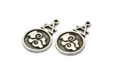 Silver Element Charm, 2 Antique Silver Plated Brass Air Element Symbol Charms With 1 Loop (24x15x1.8mm) N1980