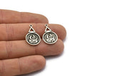 Silver Element Charm, 2 Antique Silver Plated Brass Fire Element Symbol Charms With 1 Loop (24x15x1.8mm) N1977