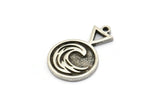 Silver Element Charm, 2 Antique Silver Plated Brass Water Element Symbol Charms With 1 Loop (24x15x1.8mm) N1978