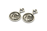 Silver Element Charm, 2 Antique Silver Plated Brass Water Element Symbol Charms With 1 Loop (24x15x1.8mm) N1978