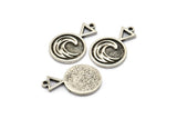 Silver Element Charm, 2 Antique Silver Plated Brass Water Element Symbol Charms With 1 Loop (24x15x1.8mm) N1978