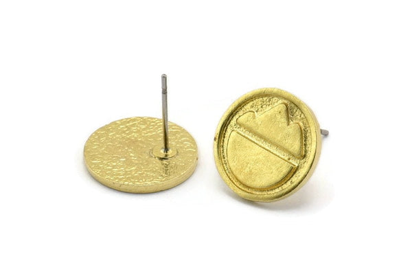 Brass Mountain Earring, 4 Raw Brass Tiny Mountain Shaped Stud Earrings (14mm) N1997