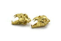 Tiny Tiger Skull, Raw Brass Tiger Skull Pendants, (22x13x13mm) N0482