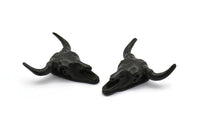 Ox Head Skull Pendant, 1 Oxidized Black Brass Ox Head Skull Charms, Pendants (25x26mm) N0150