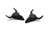 Ox Head Skull Pendant, 1 Oxidized Black Brass Ox Head Skull Charms, Pendants (25x26mm) N0150