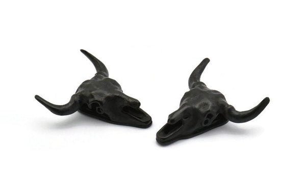 Ox Head Skull Pendant, 1 Oxidized Black Brass Ox Head Skull Charms, Pendants (25x26mm) N0150