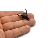 Ox Head Skull Pendant, 1 Oxidized Black Brass Ox Head Skull Charms, Pendants (25x26mm) N0150