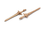 Rose Gold Sword Charm, 2 Rose Gold Plated Brass Sword Charms With 1 Loop, Earrings, Charms Pendants, Findings (46x12mm) N1625 Q0794