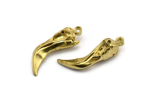 Bird Skull Charm, Raw Brass Bird Skull Necklace Pendants, (30x9x8mm) N0490