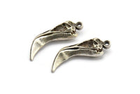 Bird Skull Charm, 1 Antique Silver Plated Brass Bird Skull Pendants, (30x9x8mm) N0490