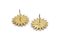 Gold Sun Earring, 2 Gold Plated Brass Sun Stud Earrings (17mm) N1527