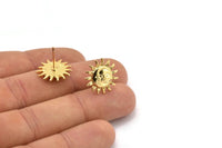 Gold Sun Earring, 2 Gold Plated Brass Sun Stud Earrings (17mm) N1527