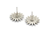 Silver Sun Earring, 2 Antique Silver Plated Brass Sun Stud Earrings (17mm) N1527
