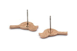 Rose Gold Bird Earring, 4 Rose Gold Plated Brass Bird Stud Earrings (18x7x1.2mm) N1669