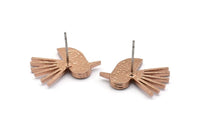 Rose Gold Bird Earring, 2 Rose Gold Plated Brass Bird Stud Earrings (20x15x1.5mm) N1688 H0929