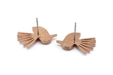 Rose Gold Bird Earring, 2 Rose Gold Plated Brass Bird Stud Earrings (20x15x1.5mm) N1688 H0929