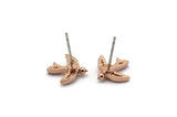 Rose Gold Bird Earring, 4 Rose Gold Plated Brass Bird Stud Earrings (12x12x2mm) N1637 Q0687