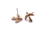 Rose Gold Bird Earring, 4 Rose Gold Plated Brass Bird Stud Earrings (12x12x2mm) N1637 Q0687