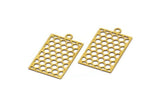 Brass Rectangle Pendant, 24 Raw Brass Rectangle Honeycomb Pendants with 1 Loop, Necklace Findings (20x12mm) E026