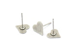Silver Heart Earring, 12 Antique Silver Plated Brass Heart Stud Earrings (9mm) B0201 A1682