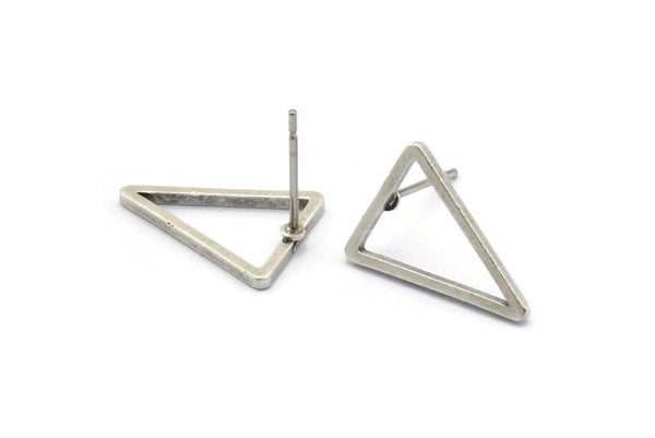 Silver Triangle Earring, 10 Antique Silver Plated Brass Triangle Stud Earrings (16x12x1.2x1mm) BS 1856 A1767