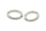Silver Oval Earring, 2 Antique Silver Plated Brass Wavy Oval Stud Earrings With 1 Hole (33x28x1mm) D909 A1843