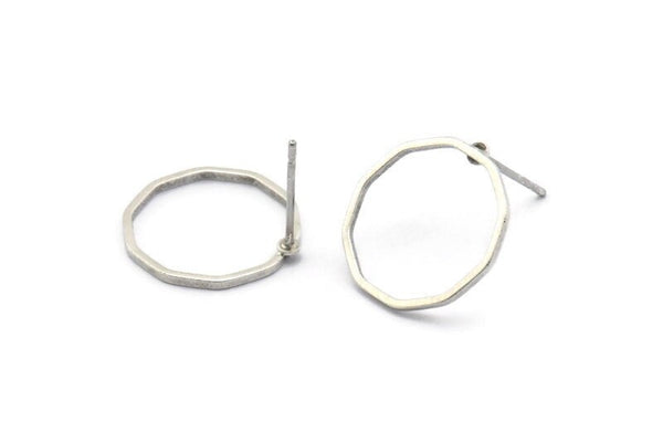 Silver Decagon Earring, 12 Antique Silver Plated Brass Decagon Stud Earrings (15x1mm) BS 1773 A1763