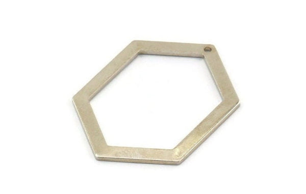 Silver Hexagon Charm, 4 Silver Tone Hexagon Charms With 1 Hole, Pendants, Findings (33x24.5x1mm) E074 H1215