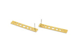 Gold Rectangle Earring, 4 Textured Gold Plated Brass Moon Phases Stud Earrings (40x6x0.80mm) M01483 A2397