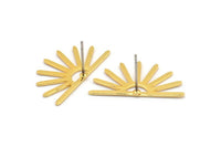 Gold Sun Earring, 6 Gold Plated Brass Sun Stud Earrings (25x13x0.70mm) M01397 A2410