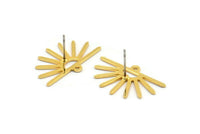 Gold Sun Earring, 6 Gold Plated Brass Sun Stud Earrings With 1 Loop (25x16x0.70mm) M01392 A2394